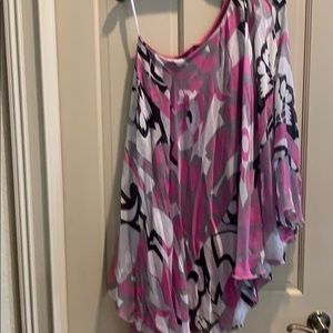 One shoulder chiffon/knit underdress Mod dress-